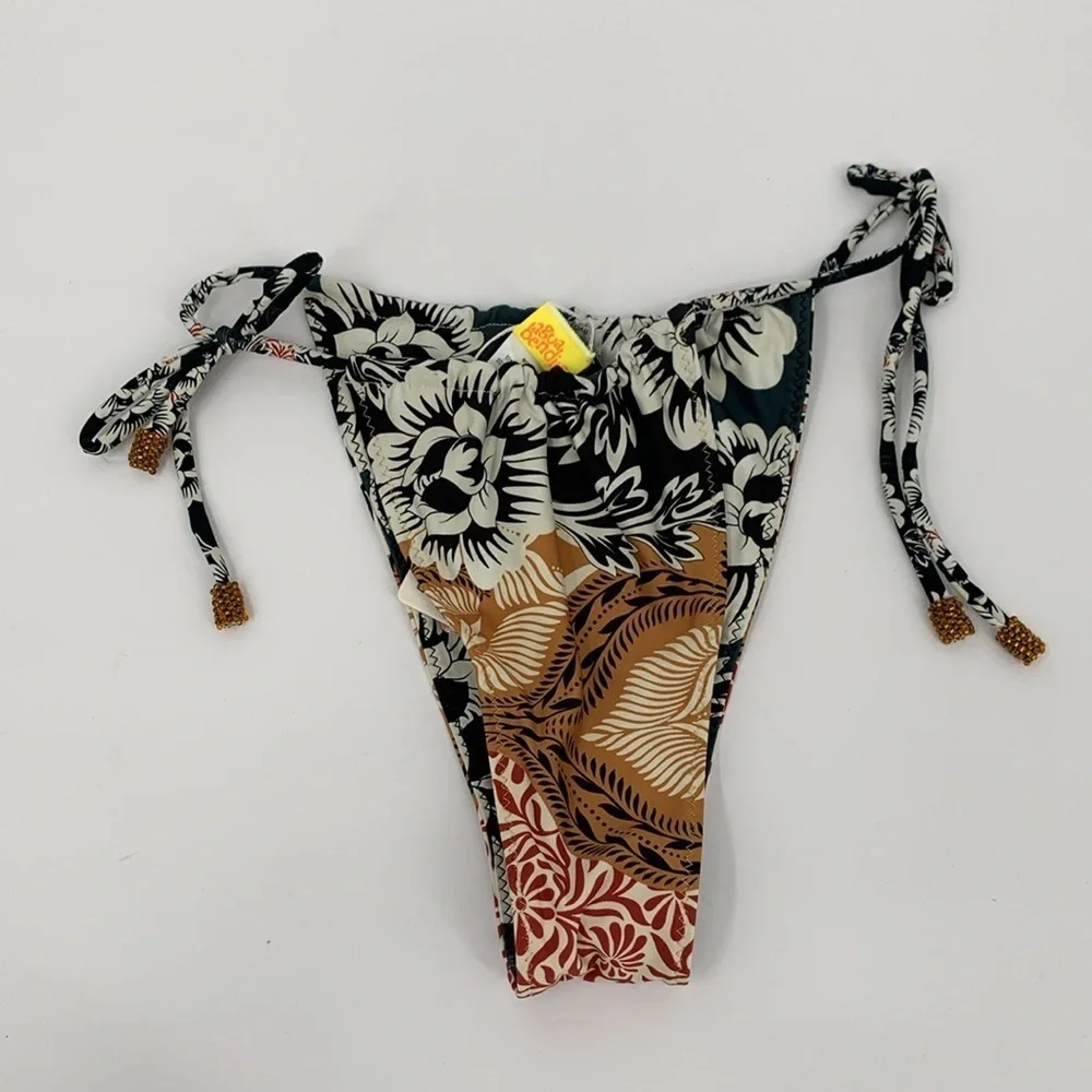 Agua Bendita Alexi Fera reversible string bikini swim bottom beading tie new XL